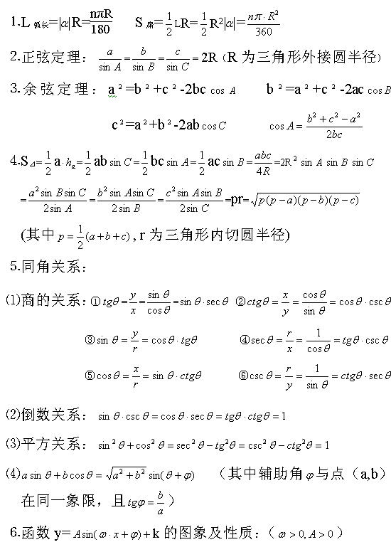2022年江苏成人高考高起点《数学（理）》科目必备公式3：三角函数